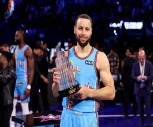 NBA All-Star Game Stephen Curry with MVP award