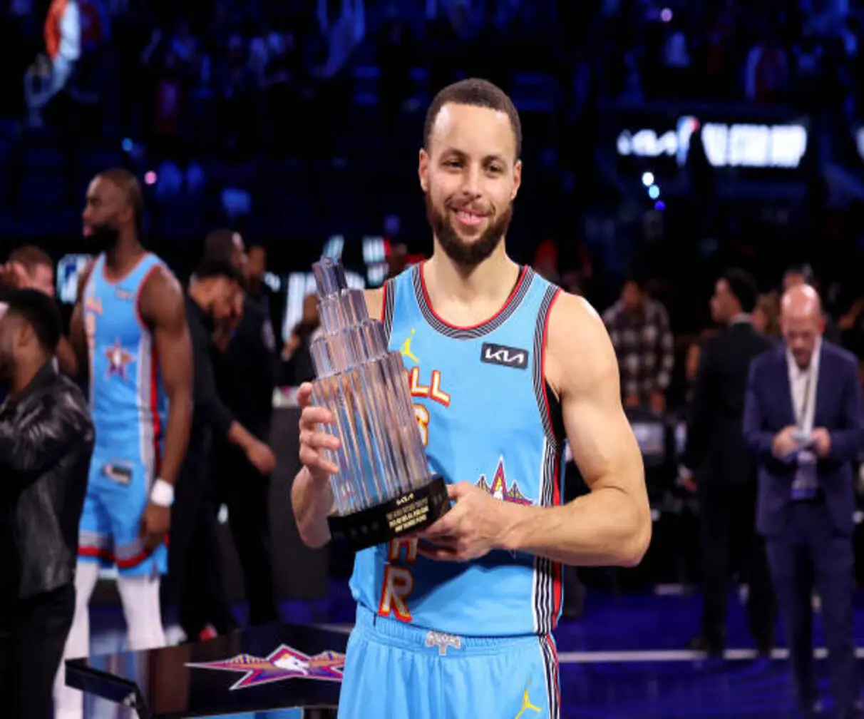 Stephen Curry with MVP award